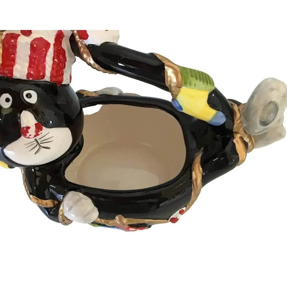 Vintage Ceramic Christmas Black Cat Basket